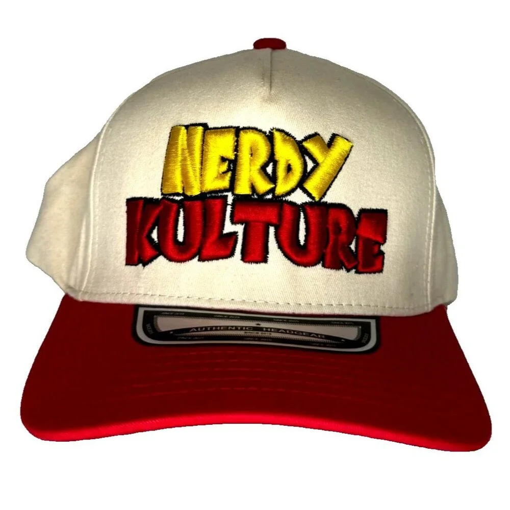 NWT Nerdy Kulture Snapback Hat Cream Red Embroidered Streetwear Cap